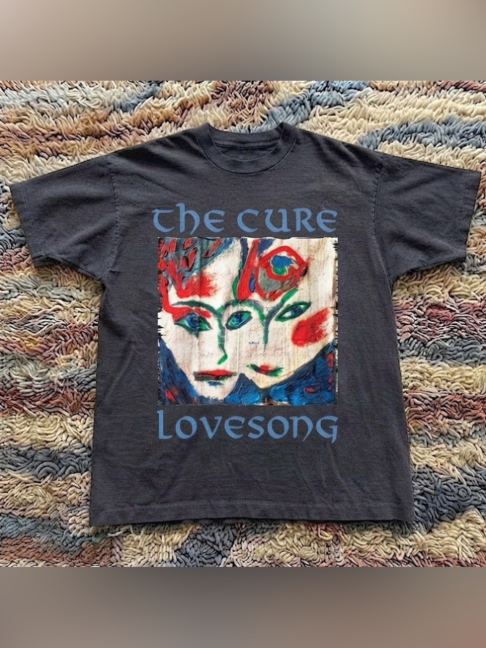 Retro Gildan Black The Cure Two Face Love Song Graphic Crew Tee
